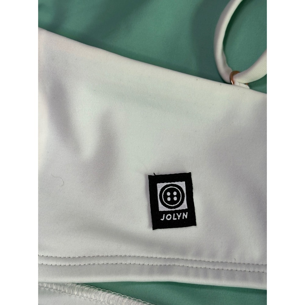Jolyn Willa One Shoulder Bikini Top White Green Athletic Swimwear Size M UPF 50+ - Picture 3 of 5
